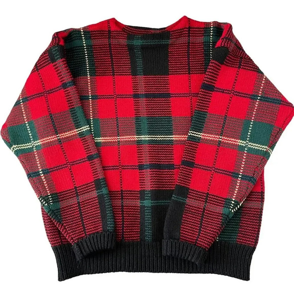 Vintage Club Room 100% Pure Wool Plaid Oversized Heavyweight Sweater Grandpa - Picture 1 of 7